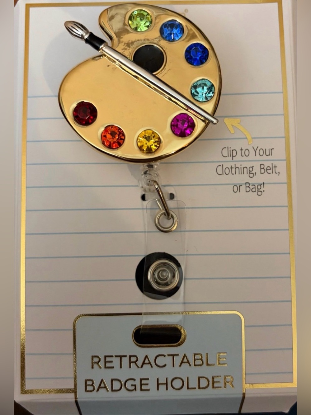 True to Form Gold Gem Art Palette Retractable Badge Holder